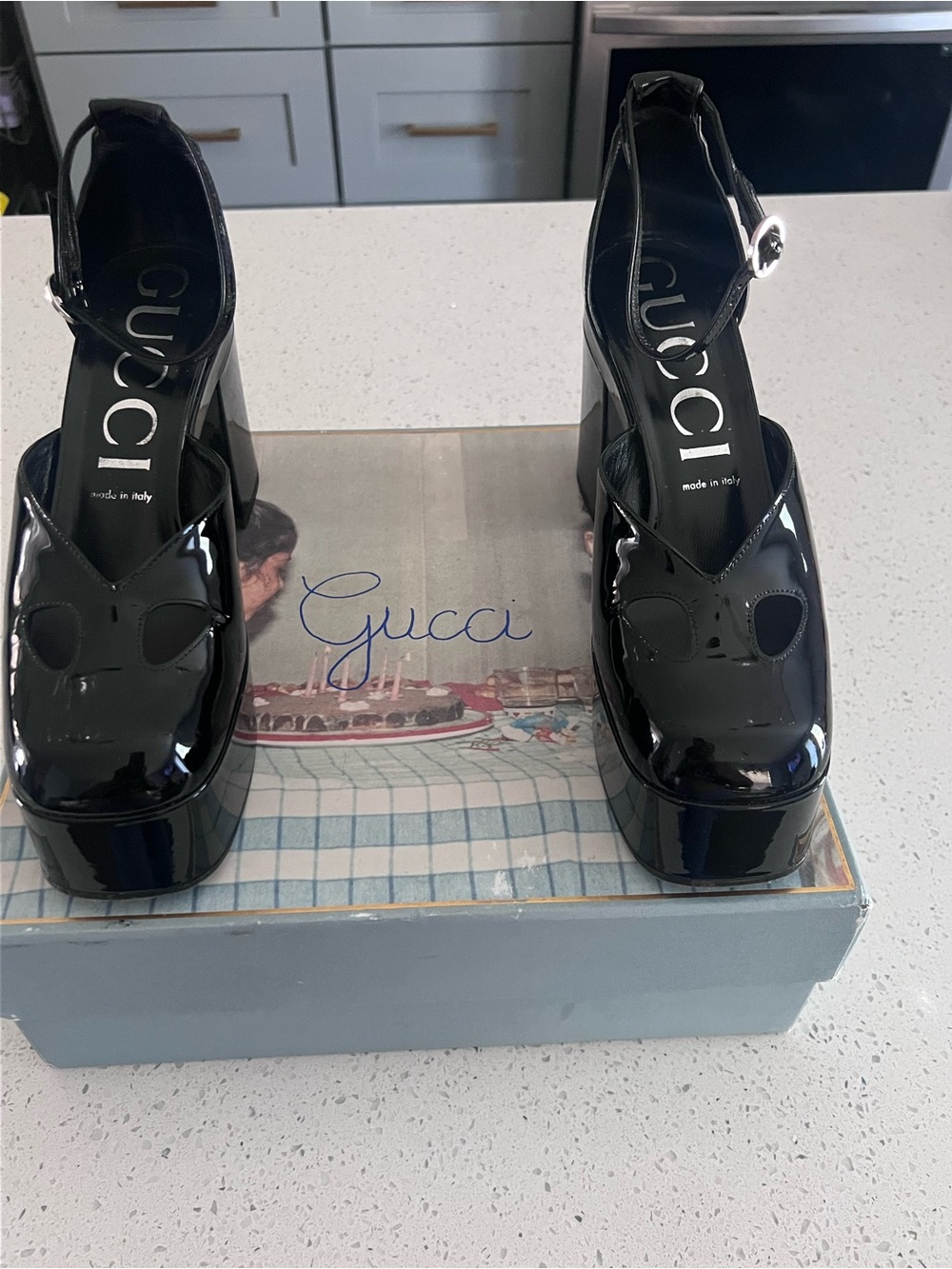 Gucci Black Patent Platform Mary Jane Heels